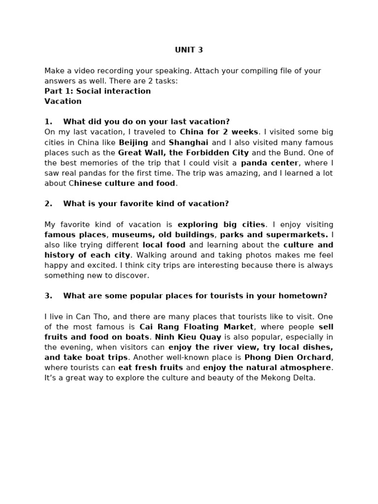 Unit 3 - Vacation | PDF