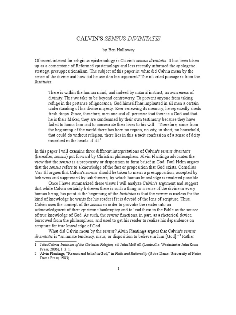 Understanding Calvin's Sensus Divinitatis | PDF | Internalism And ...