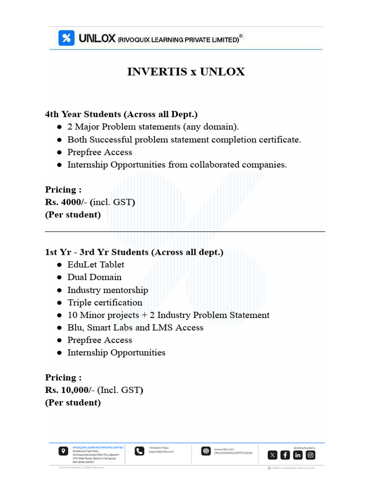 Proposal Details Between UNLOX and Invertis University | PDF