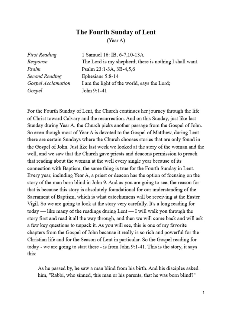 The Fourth Sunday of Lent Year A GOP Transcript | PDF | Jesus | Baptism