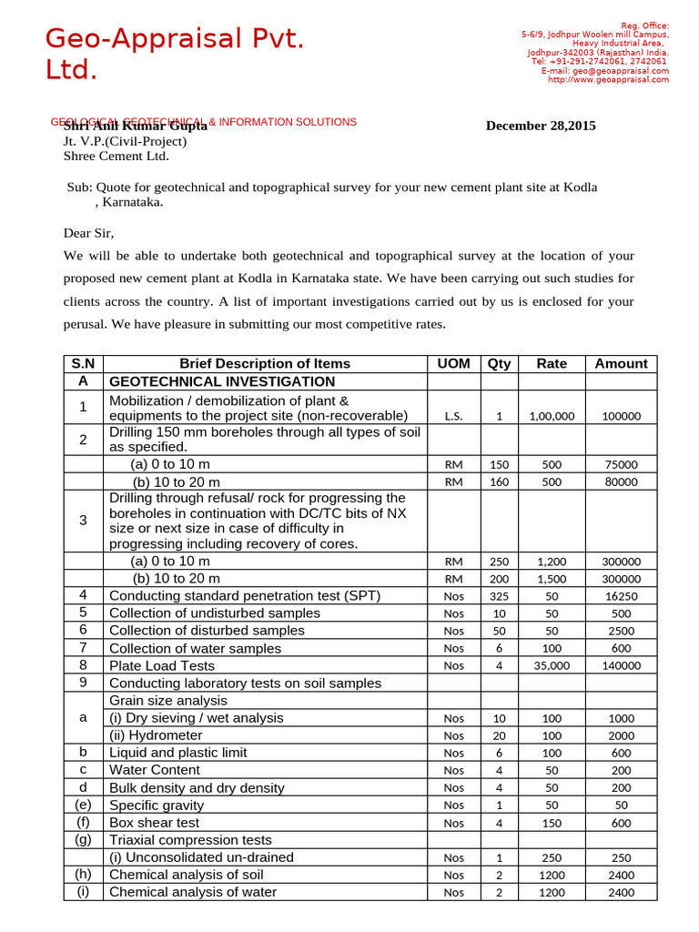 Quotation Shree Cement | PDF | Density | Earth Sciences