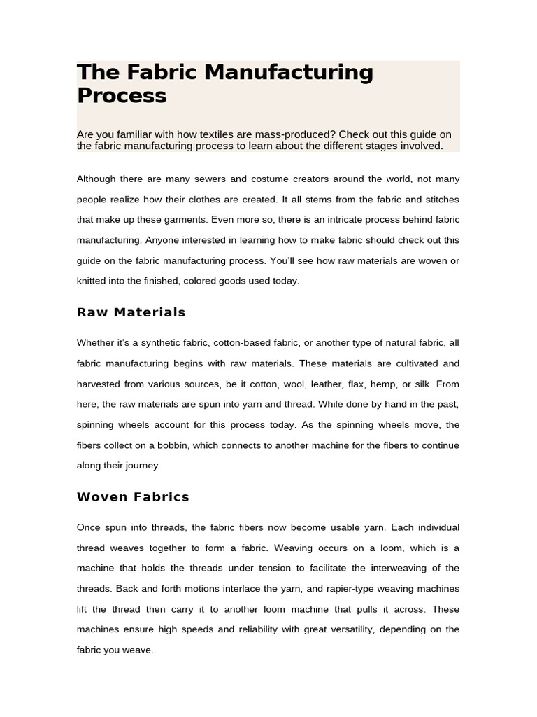 The Fabric Manufacturing Process | PDF