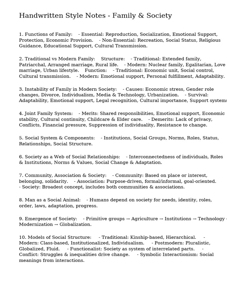 Handwritten Notes Family and Society | PDF