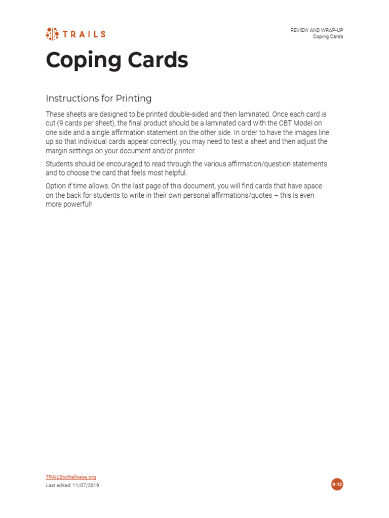 Coping Cards | PDF