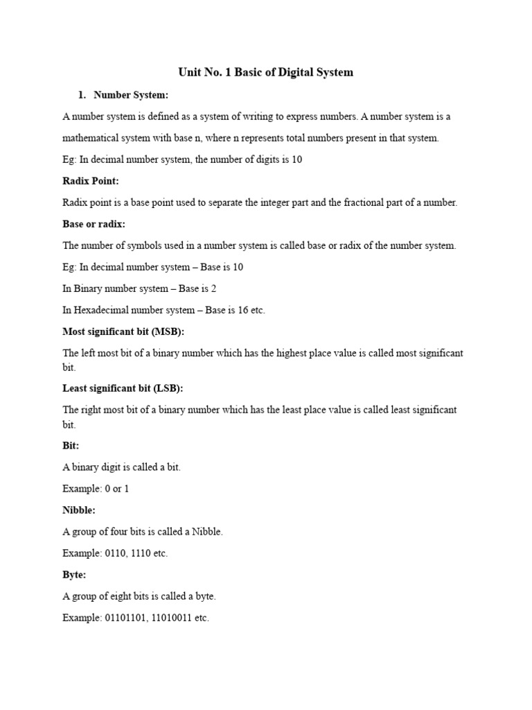 Unit 01. Basics of Digital System | PDF