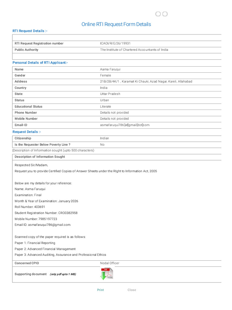 RTI Online - Request - Appeal Form Details | PDF