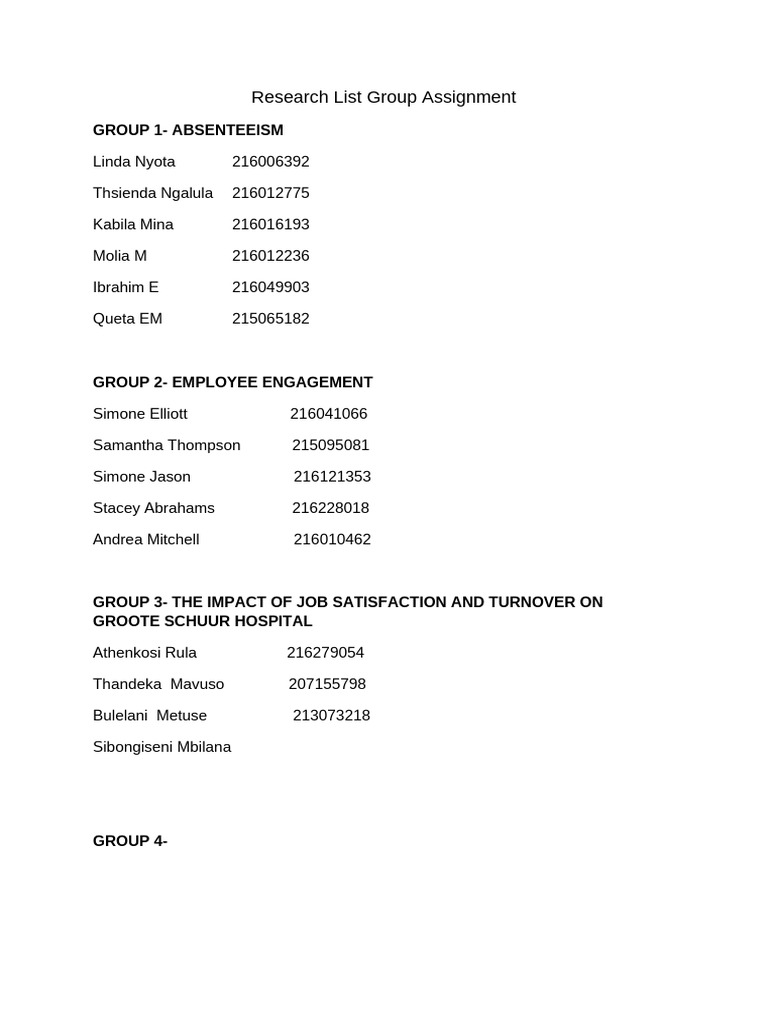Research Methodology Group Assignment List | PDF | Employee Relations ...