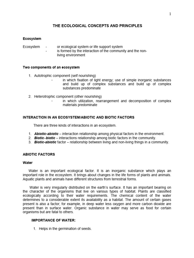 Lecture Notes For Ecological Concepts | PDF