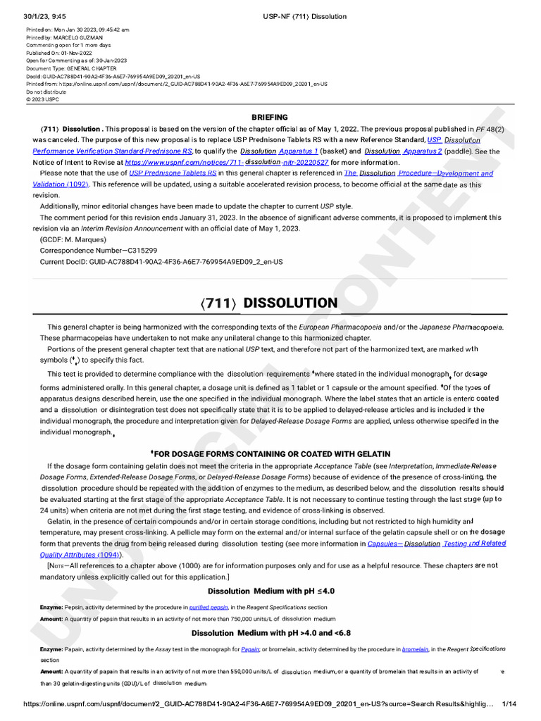 USP-NF 711 Dissolution | PDF