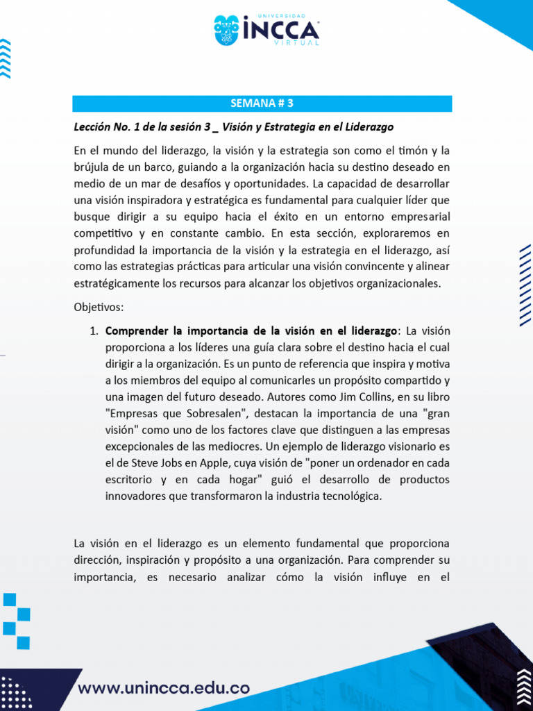 Lección No. 1 de La Sesión 3 - Visión y Estrategia en El Liderazgo | PDF