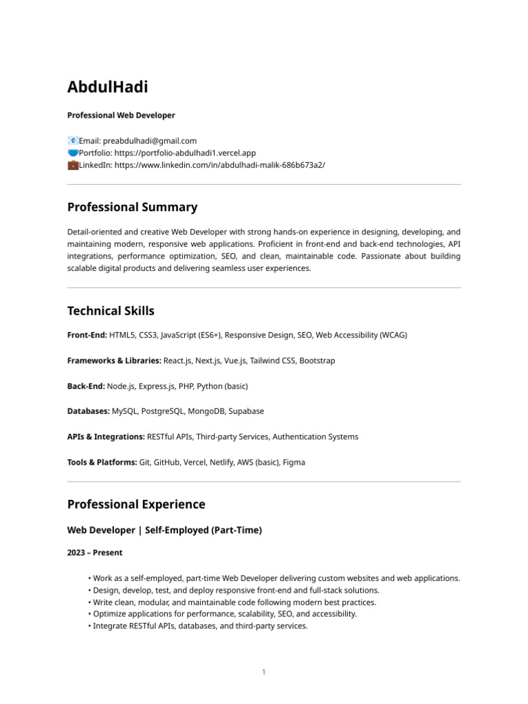 AbdulHadi Web Developer Resume | PDF | Web Application | Systems ...