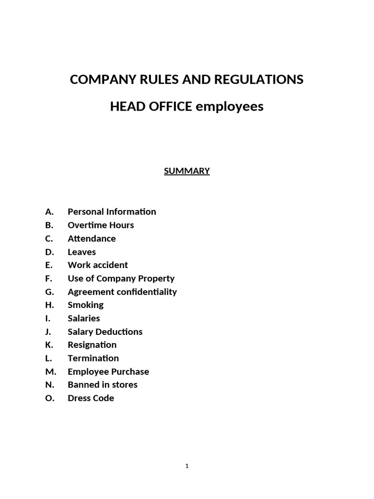 Company Rules & Regulations HO | PDF