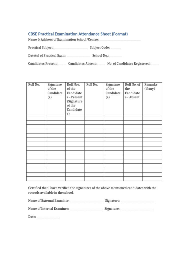 CBSE Attendance Table | PDF