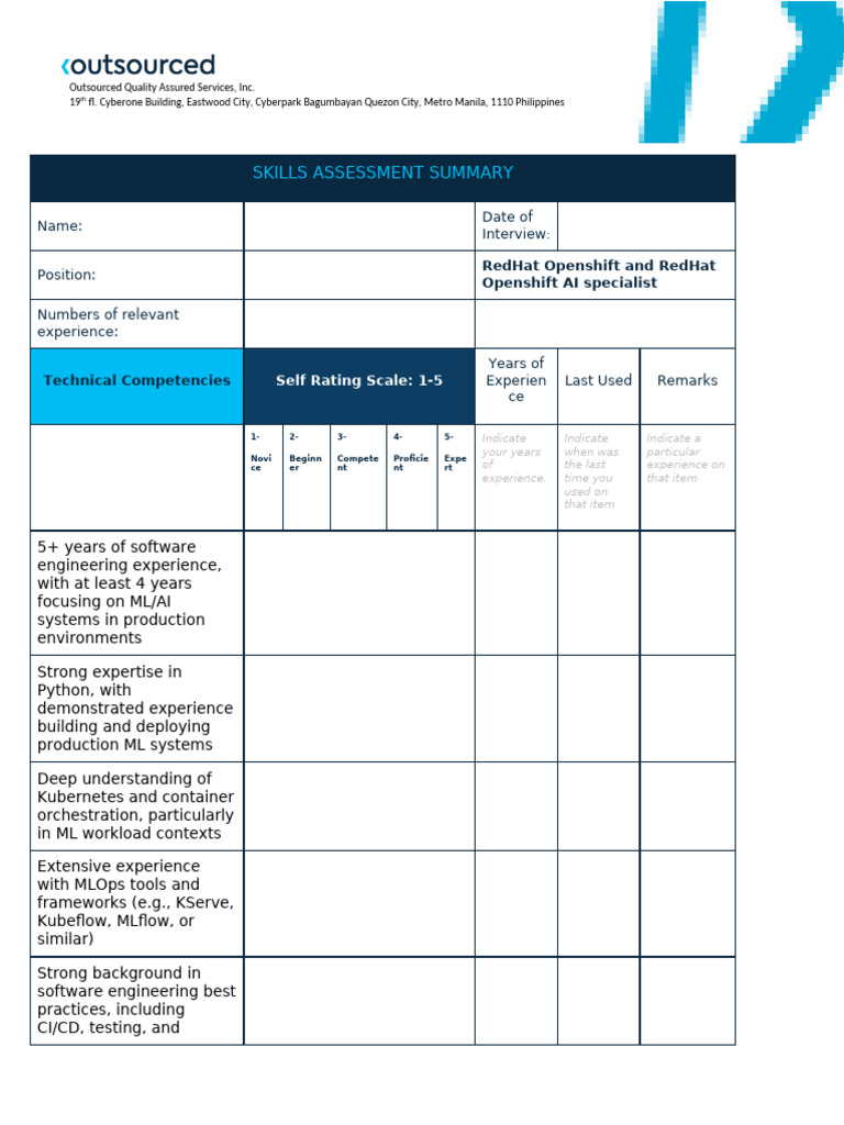 Skills Assessment Form RedHat | PDF