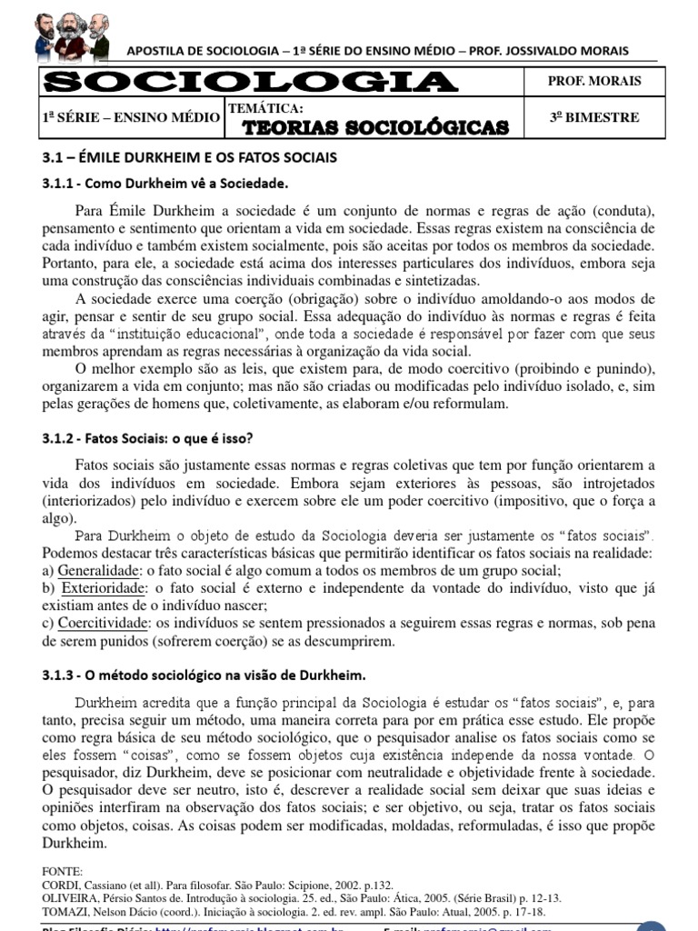 Apostila de Sociologia - 1º ano - Ensino Médio - 3º Bimestre | Émile