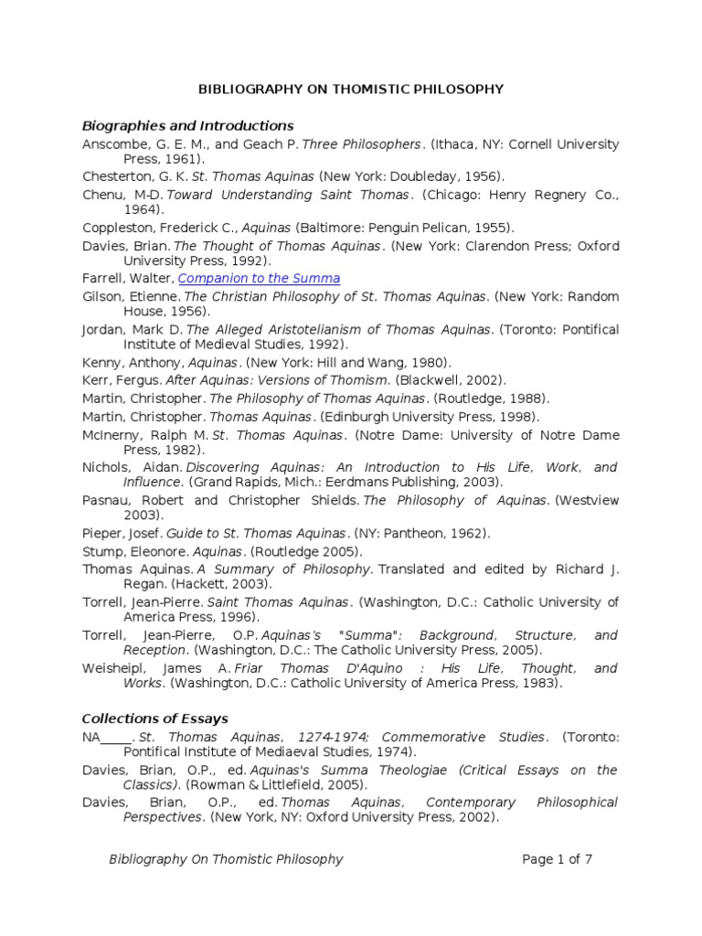 Thomistic Philosophy Bibliography | PDF | Thomism | Thomas Aquinas