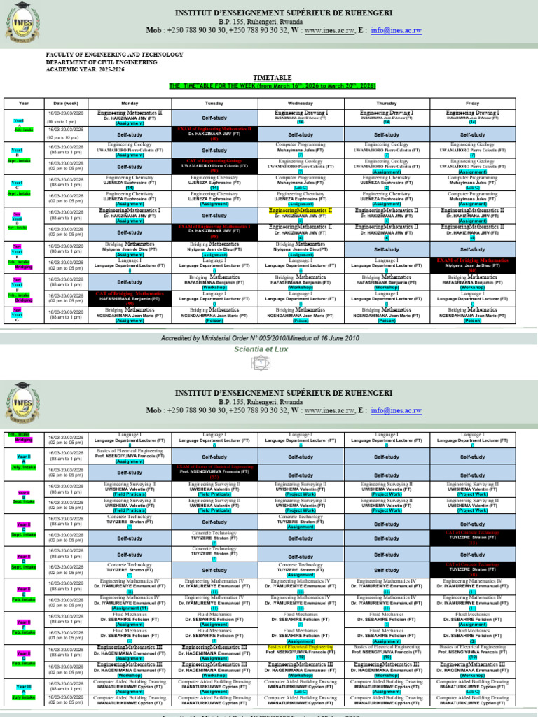 New Timetable For This Coming Week of 16-03-2026 - To - 20!03!2026-CEN ...