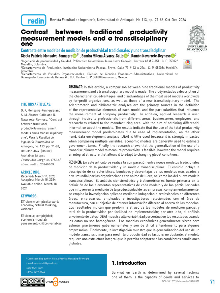 Contrast Between Traditional Productivity Measurement Models and A ...