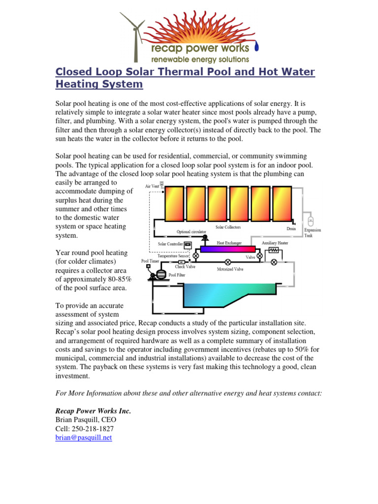 Closed Loop Solar Thermal Pool and Hot Water Heating SystemSolar Pool | PDF