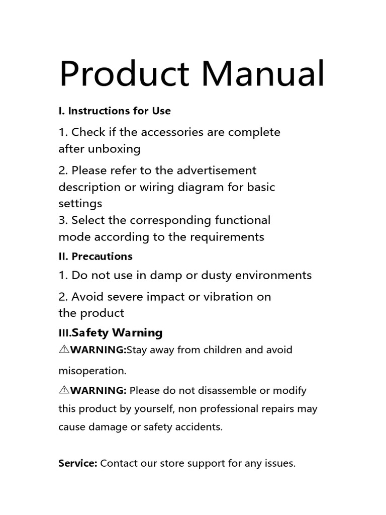 Product Manual: I. Instructions For Use | PDF
