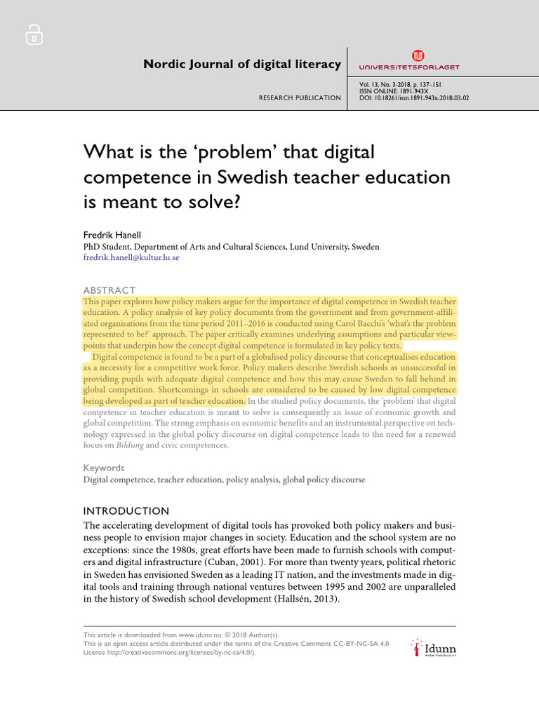 What Is The Problem That Digital Competence in S | PDF