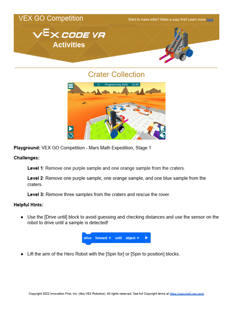 VEX GO Competition - Mars Math Expedition - Crater Collection - VEXcode ...