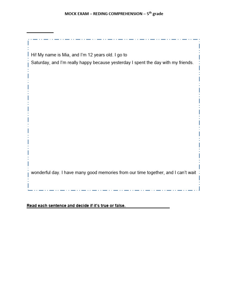 5to Reading Mock Exam | PDF