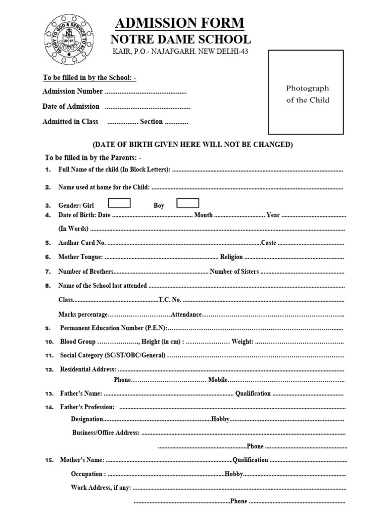 Admission Form NDS 2026-27 | PDF