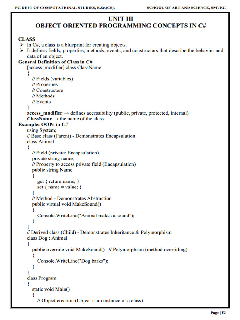 C# Unit 3 - 5 Notes | PDF
