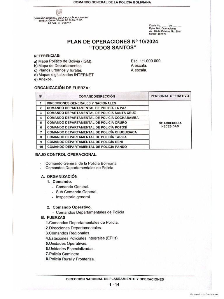 PLAN DE OPERACIONES 10 TODOS SANTOS | PDF