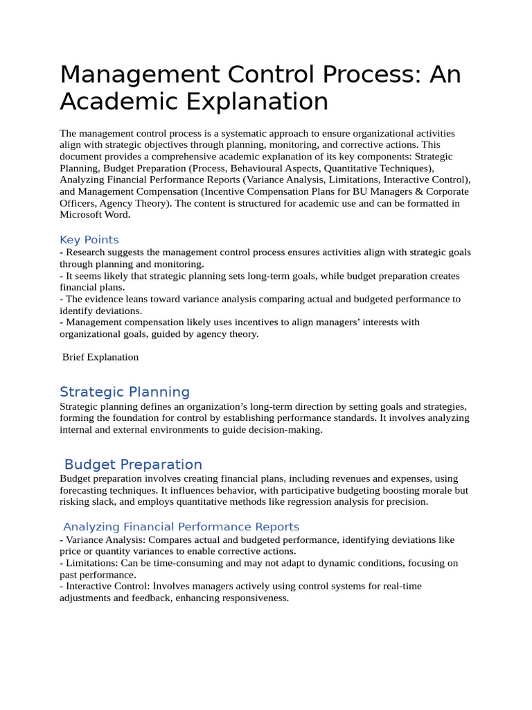 Management Control Process Explanation - Markdown | PDF