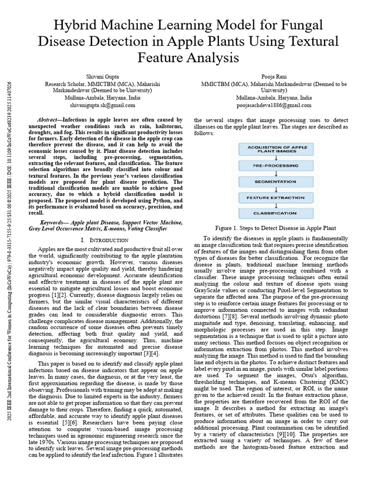 Hybrid Machine Learning Model For Fungal Disease Detection in Apple ...
