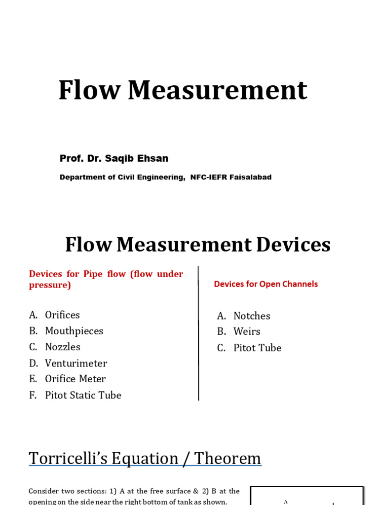 Lec 9 FM1 Flow Measurement Updated Part1 | PDF | Flow Measurement | Liquids