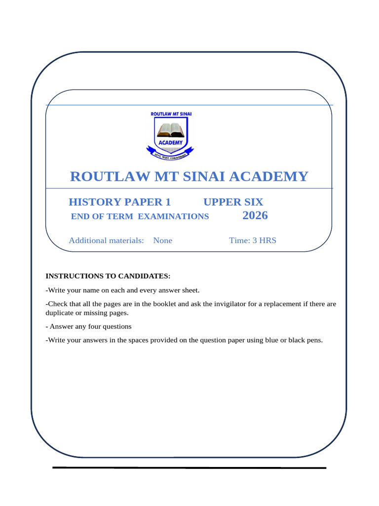 Upper Six Hist Paper 1 Cover Page | PDF