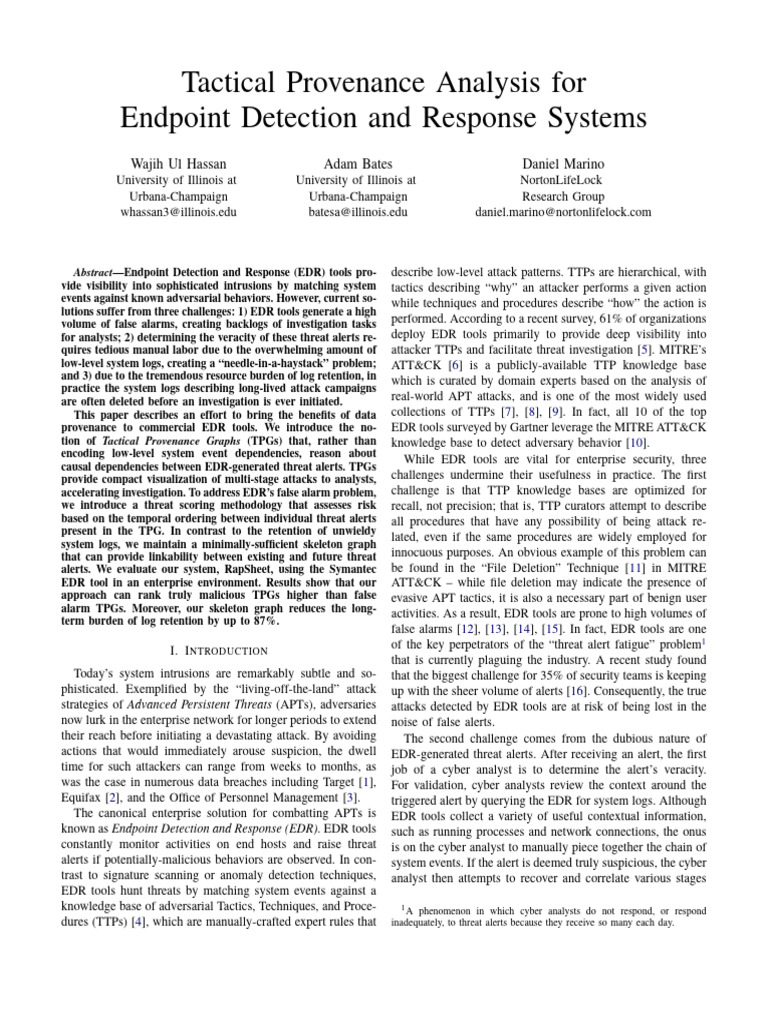 Provenance Analysis For Endpoint Detection | PDF