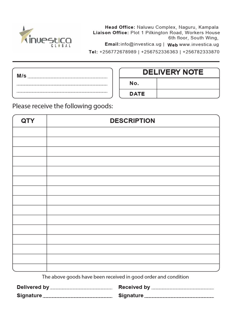 Investica Delivery Note | PDF