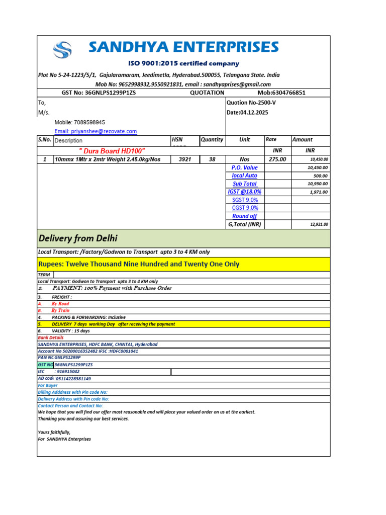 SE Quotation DB 2500 V | PDF