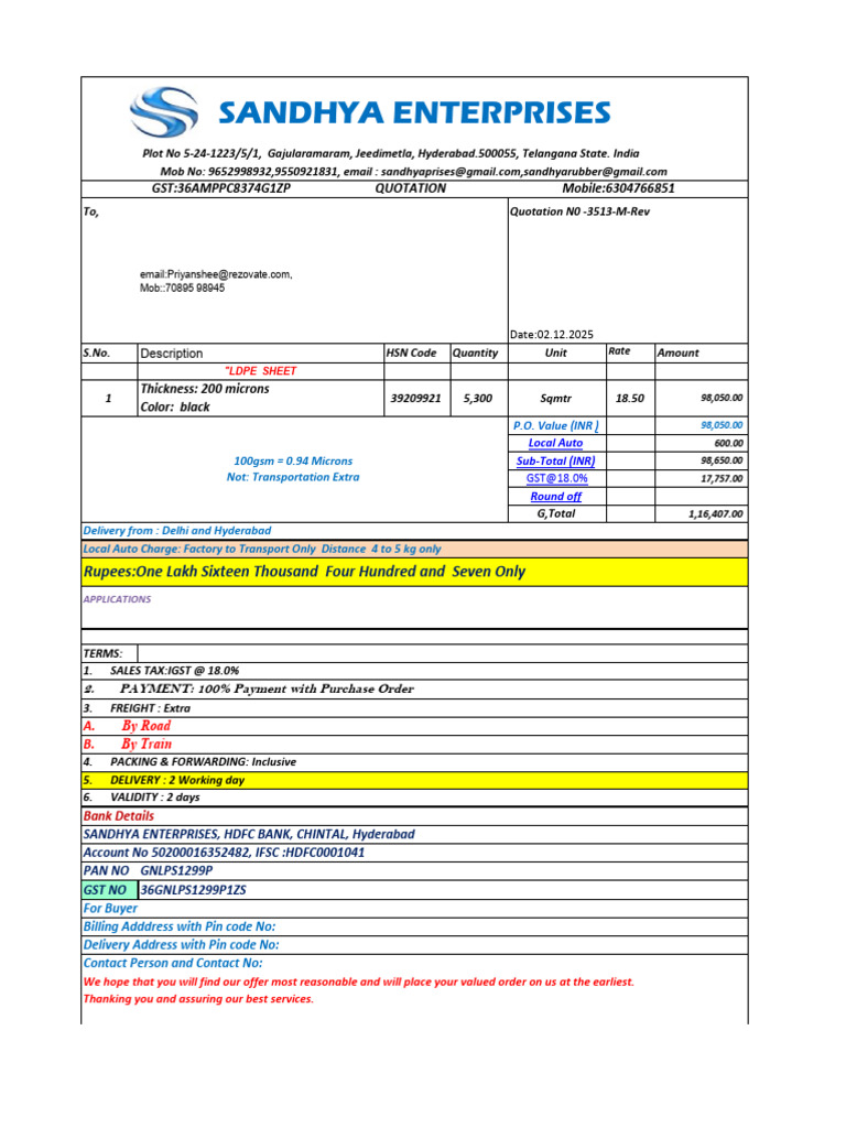 SF Quotation Ldpe S 3513 M | PDF