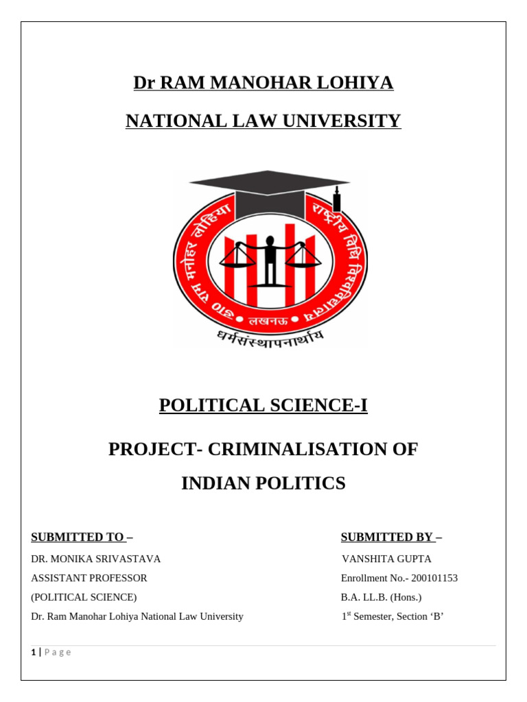Political Science Project - Criminalisation of Indian Politics | PDF