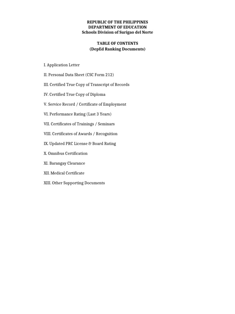 DepEd Ranking Table of Contents Surigao With Logo | PDF