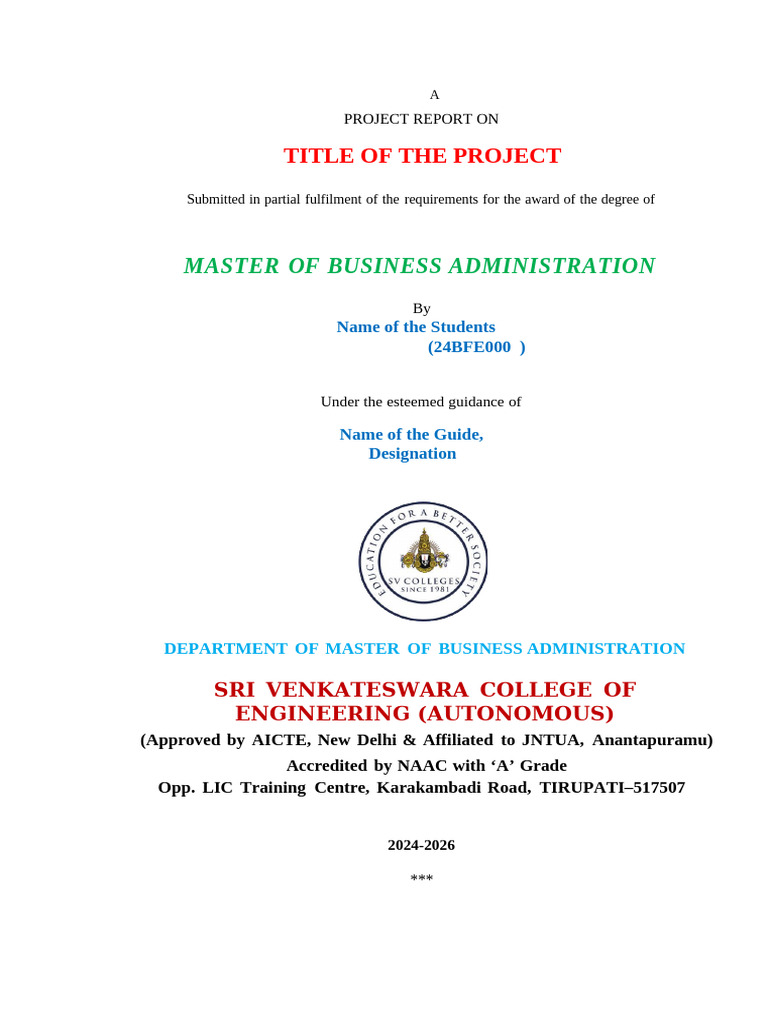Project Work Front Pages With College Certificate | PDF