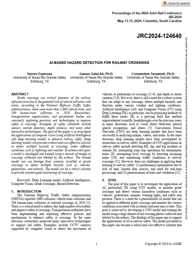 AI-based Hazard Detection For Railway Crossings | PDF