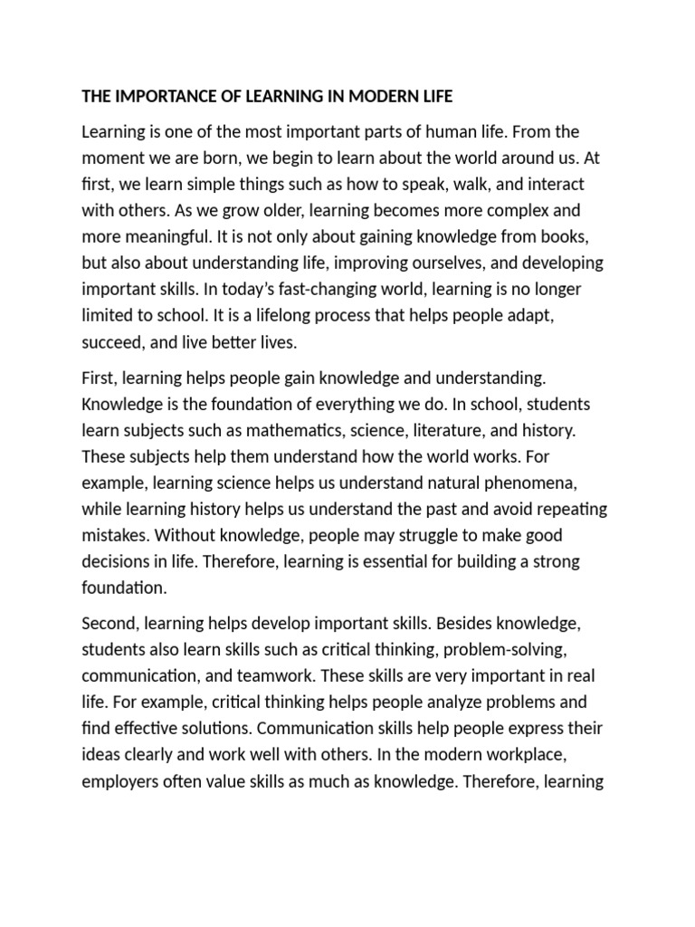 The Importance of Learning in Modern Life | PDF