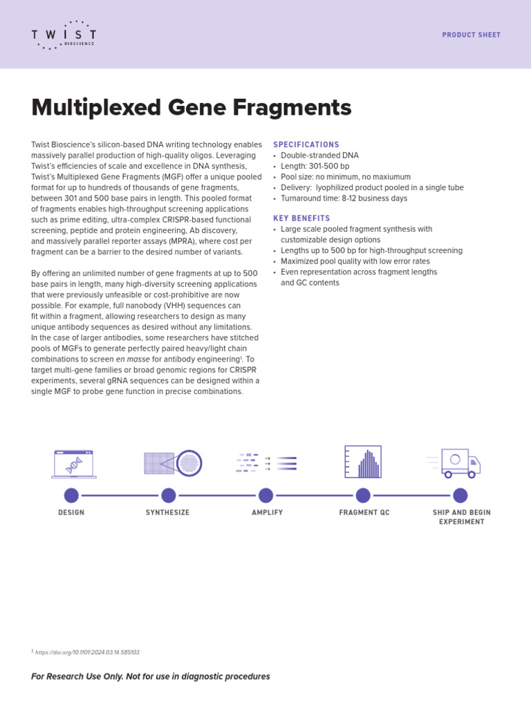 Multiplexed Gene Fragments Product Sheet PDF | PDF