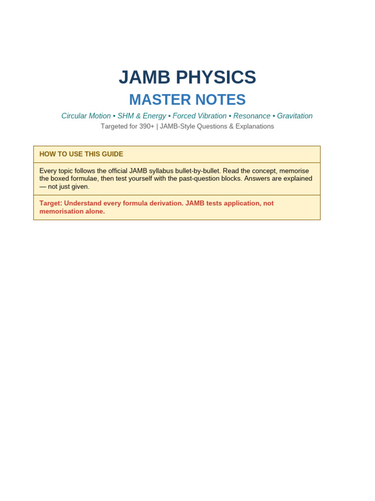 JAMB Physics Master Notes | PDF