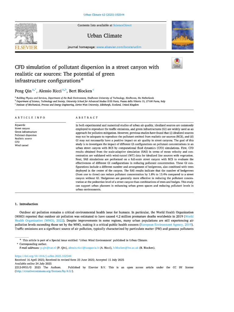 CFD Simulation of Pollutant Dispersion in A Street Canyon With ...