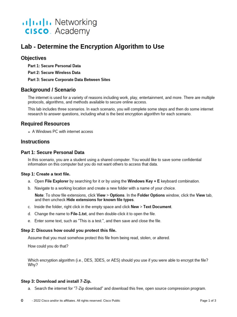 8 1 15 Lab Determine The Encryption Algorithm To Use | PDF