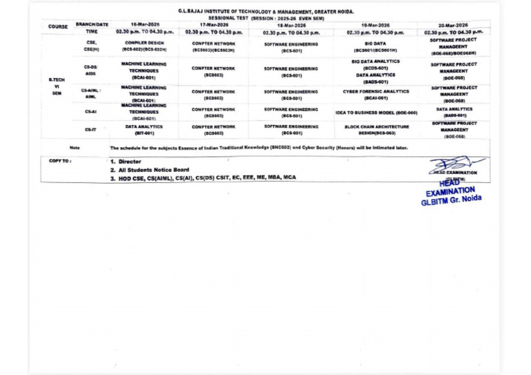 Revised Schedule Sessional Test | PDF