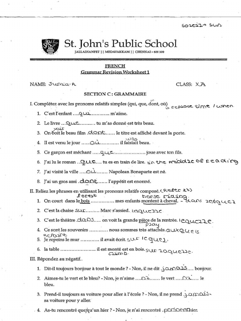 French Worksheet | PDF