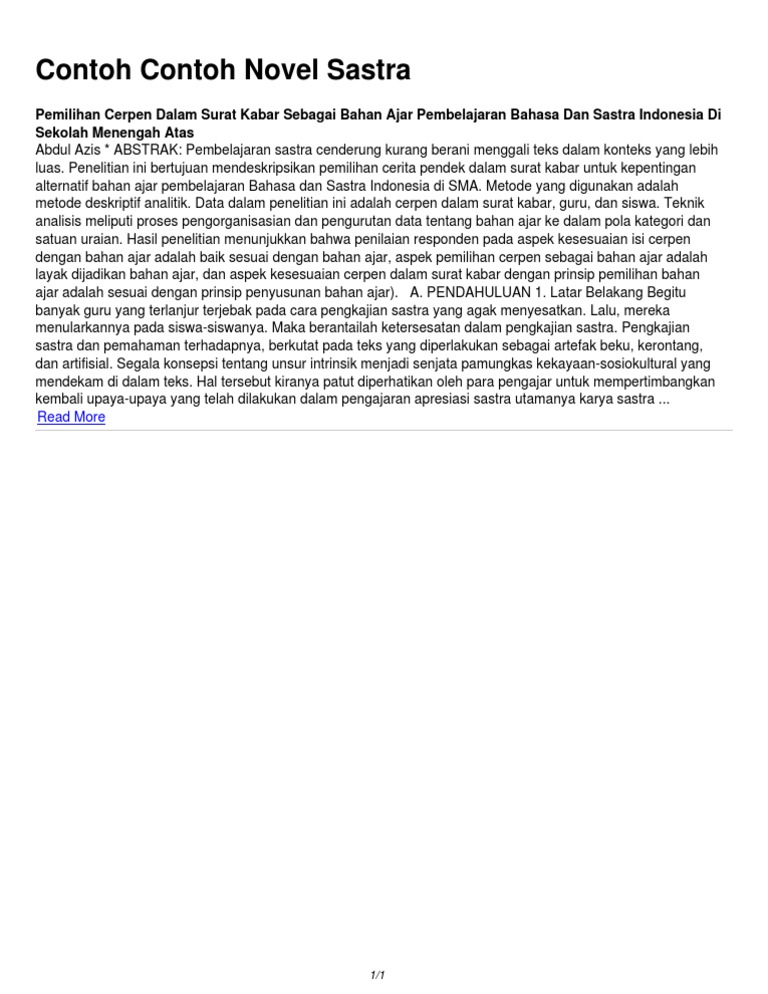 Contoh Contoh Novel Sastra